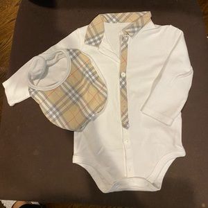 Burberry baby onesie (6 months) with a bib